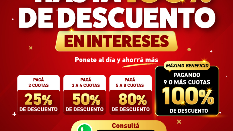 Ponete al día con Inmobiliaria del Este. En octubre de 2026, accedé a hasta 100% de descuento en intereses de cuotas atrasadas. Consultá las condiciones.